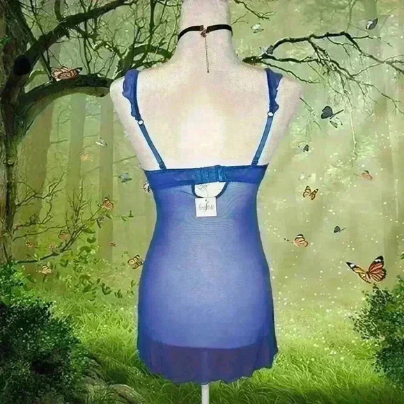 Brand New With Tags Fredericks Of Hollywood Blue Mesh Two piece Slip Dress Set - Picture 5 of 15